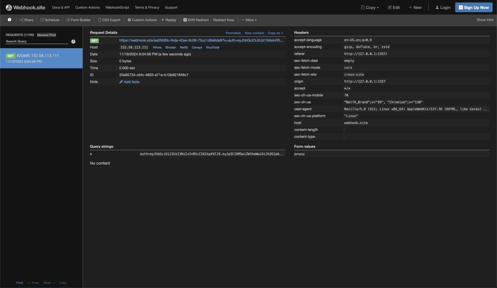 Webhook Request for Admin Cookie